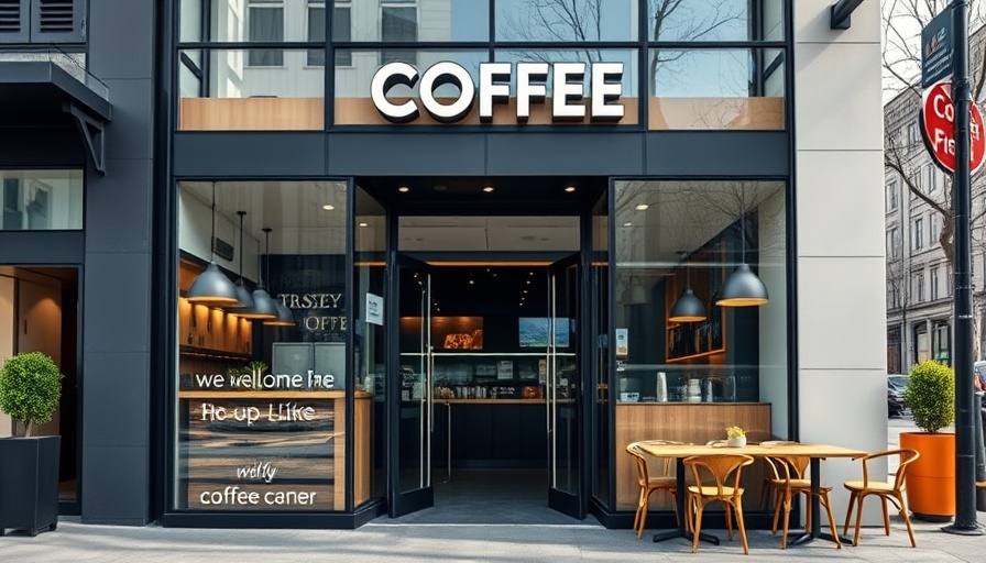 Levi's Plaza coffee pop-up with glass walls and open entrance