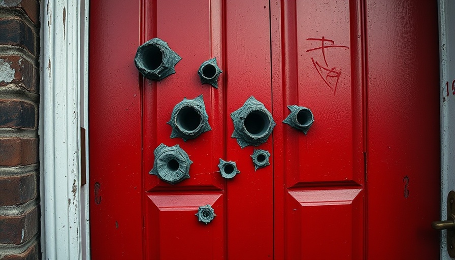 Bullet-riddled door signifies violence related to Minnesota lawmaker incident.