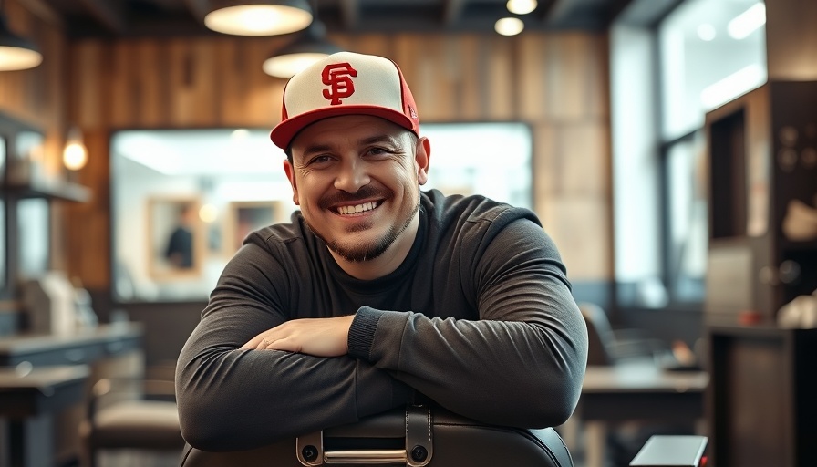 San Francisco local news: smiling man in a Giants cap in barbershop.