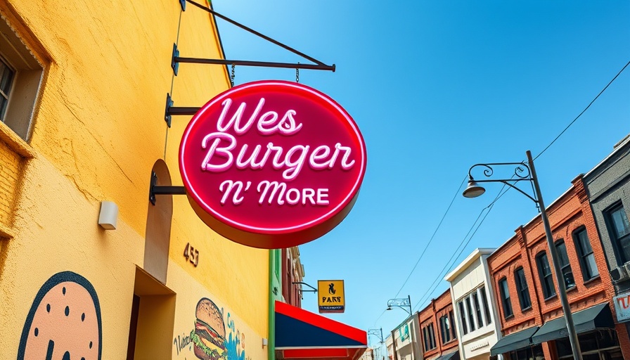 WesBurger N' More sign against colorful mural in San Francisco.
