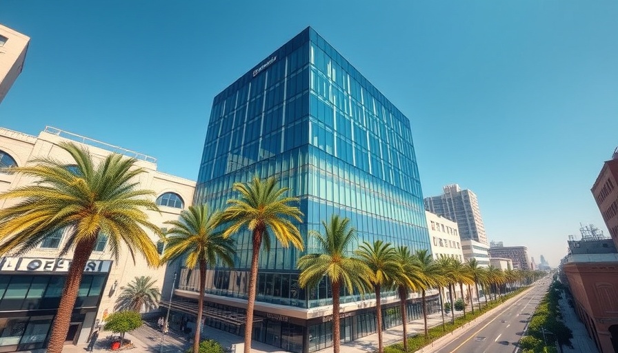 Aerial view of Concord office building with palm trees on a sunny day.