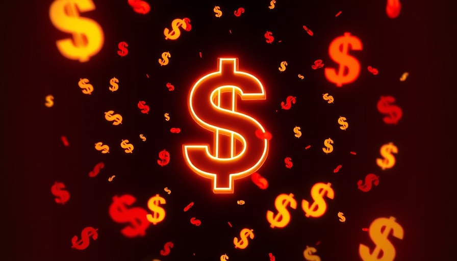 3D dollar sign with neon glow and scattering symbols representing bankruptcy filings.