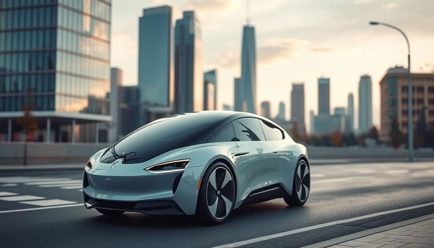 Sleek Zoox autonomous vehicle, futuristic design against city backdrop.