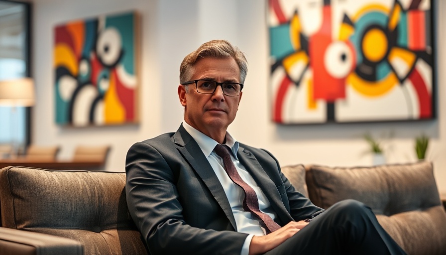 Professional man in office with abstract art, San Francisco Biotech News.