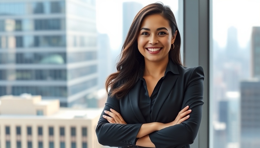 Professional woman with Bay Area commercial real estate backdrop.