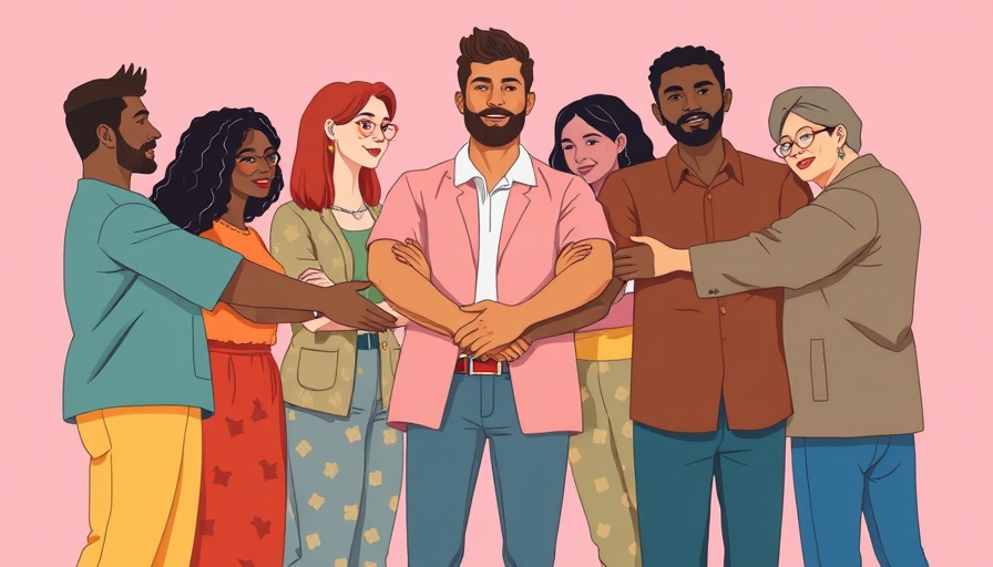 Stylized illustration of diverse individuals showing unity, related to sf pride fundraising challenges.