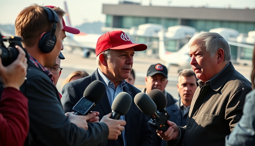 Journalists interviewing politician at airport amid Iran Deal Negotiations.