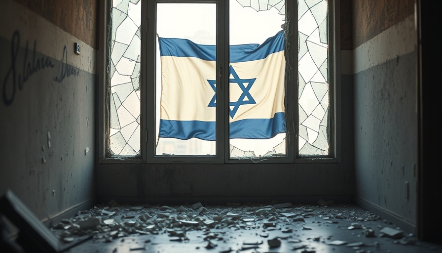 U.S. strikes Iranian nuclear sites aftermath in a shattered room with Israeli flag.
