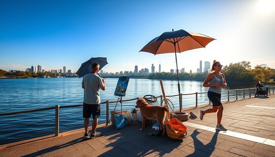 Artist painting lakeside during Midwest cities heat wave