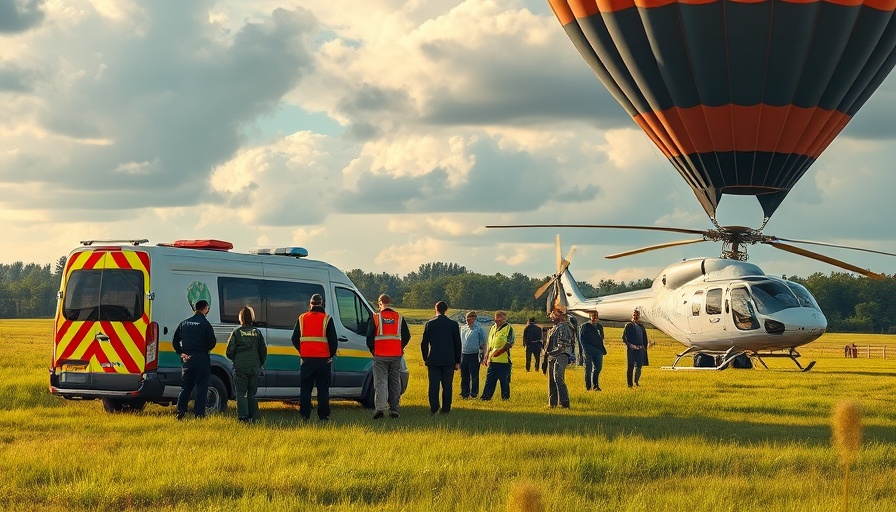 Emergency response after hot air balloon accident in Brazil field.