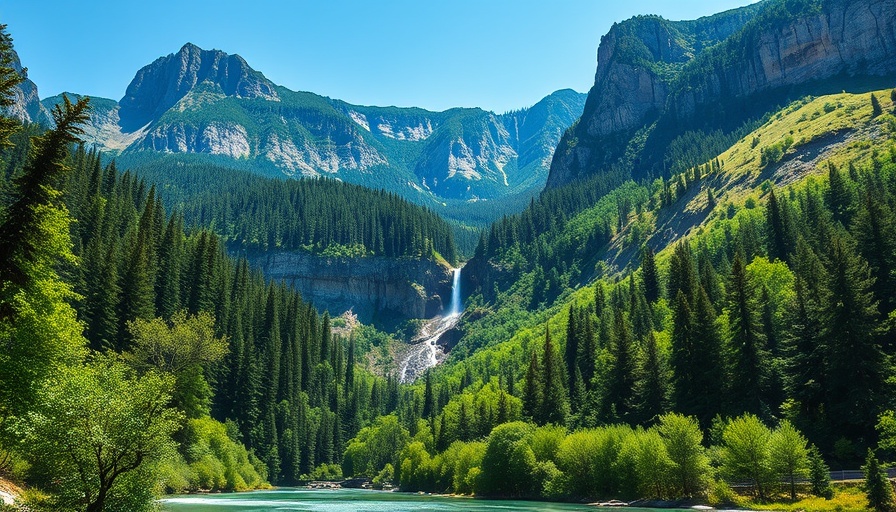 Senate Big Beautiful Bill Public Land Sale: Mountain landscape with waterfall and river.