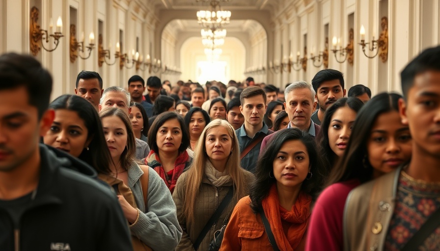 San Francisco local news: diverse crowd waits in a government building hallway.