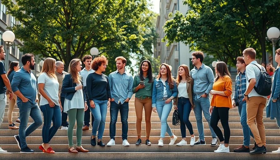 Group of young people in urban San Francisco setting on steps, sunny day.