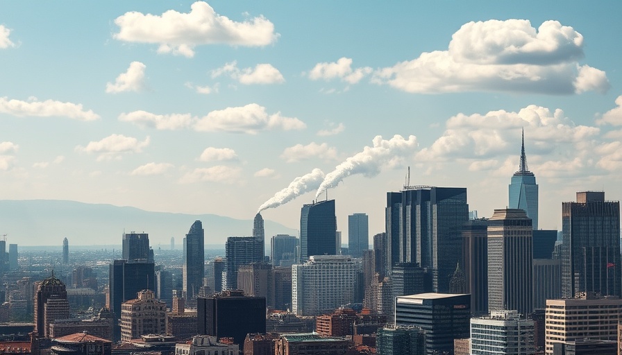 Urban skyline with smoke plumes, Iran Israel conflict context.