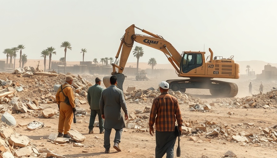 Trump's military action Middle East: excavator clearing rubble.