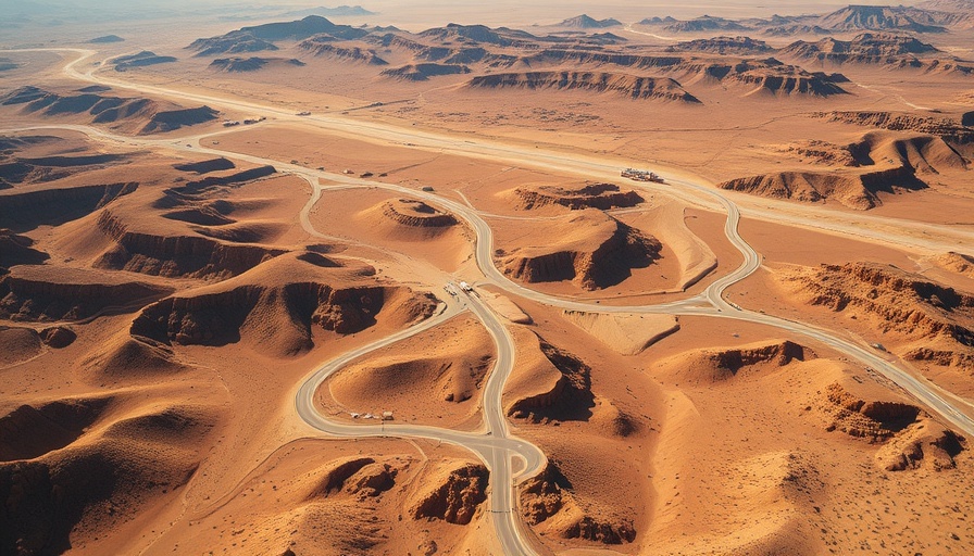 Aerial view of Iranian desert and roads, reflecting geopolitical tensions.
