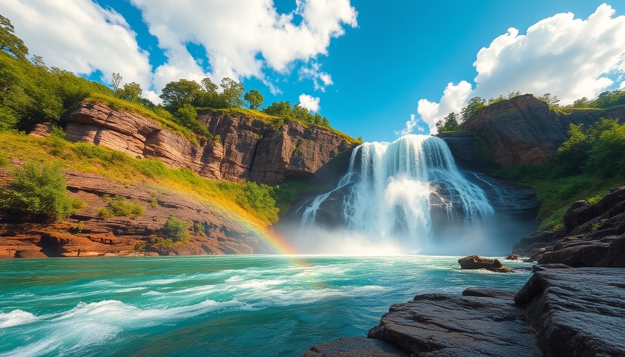 Scenic waterfall in Kenya, a hidden gem, under blue skies.