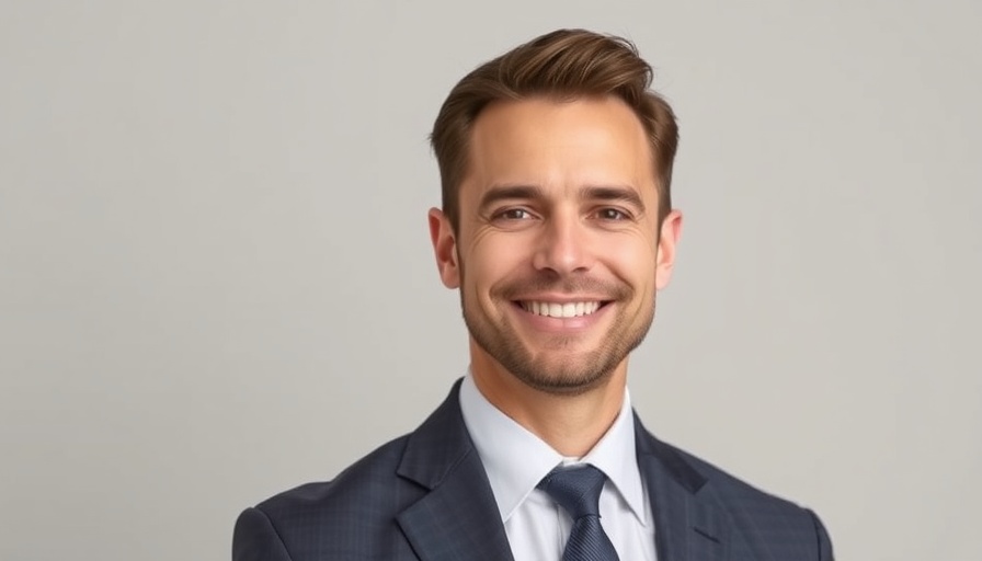 Professional man in a suit smiling for a hotel news feature.