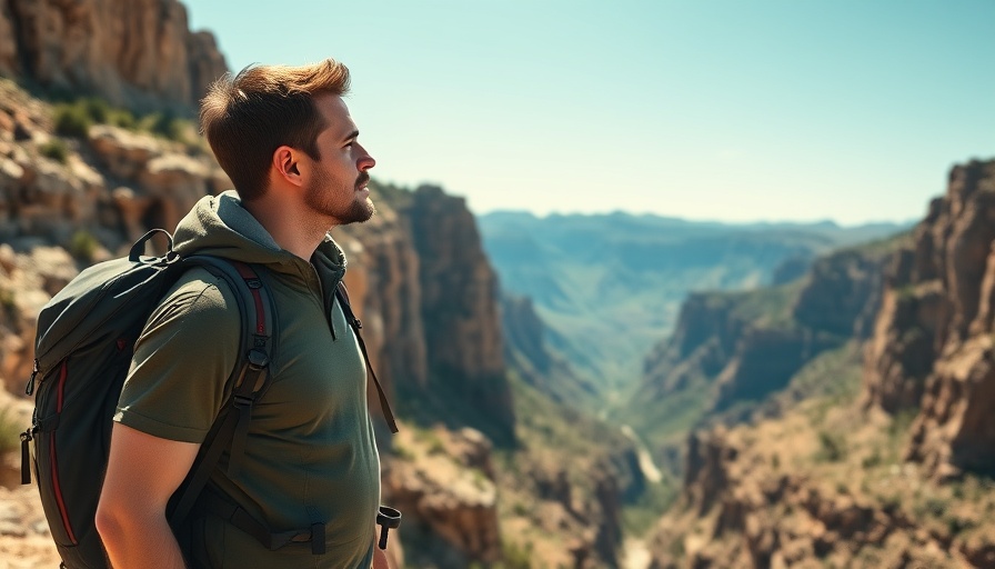 Hiker enjoying rugged canyon view, embracing travel and home balance.
