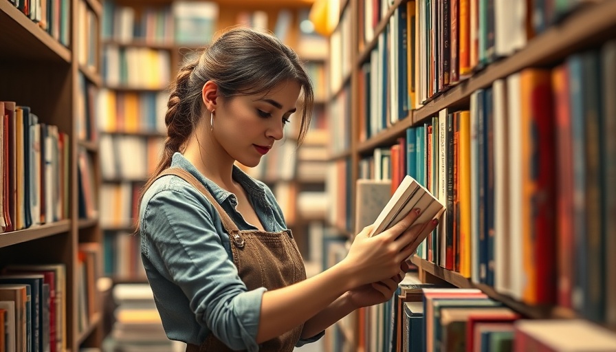 Focused woman organizing books in a bookstore for SF news