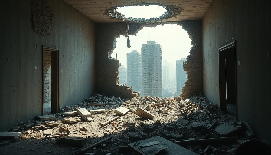 Destruction aftermath with a wall hole in a conflicted area.