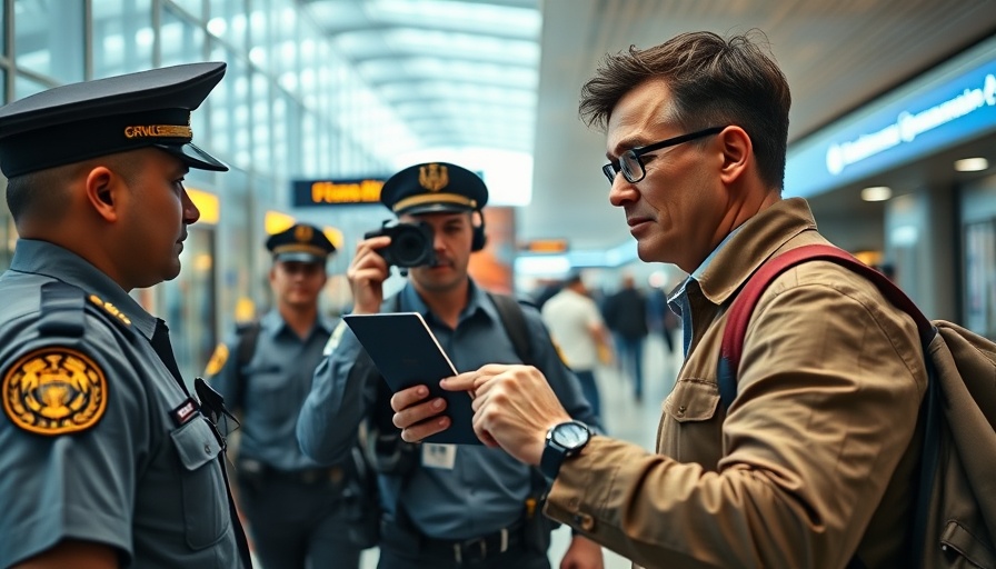 Man interacting with police at airport, linked to Indian intelligence officer situation.