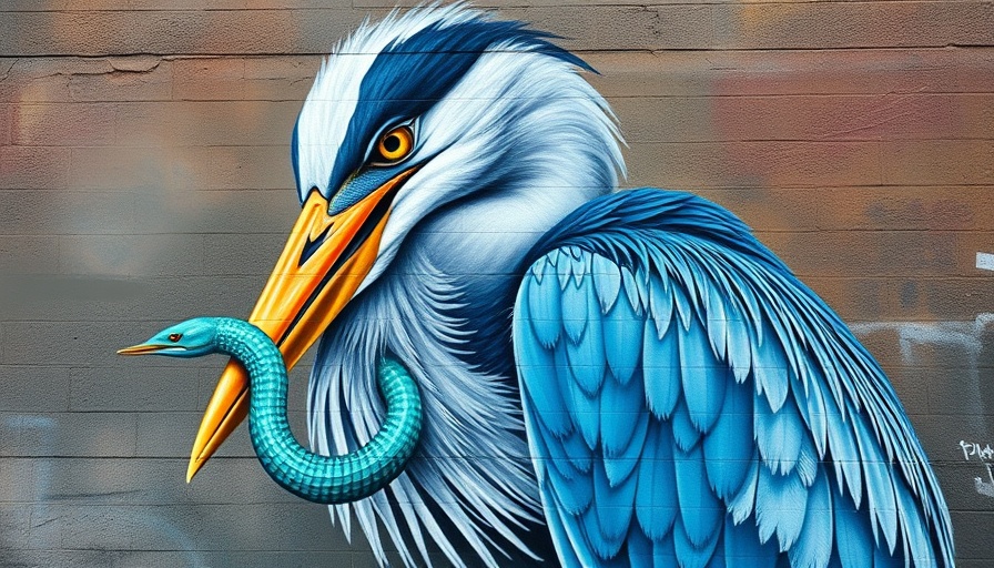 Mural of heron with snake in San Francisco local news context