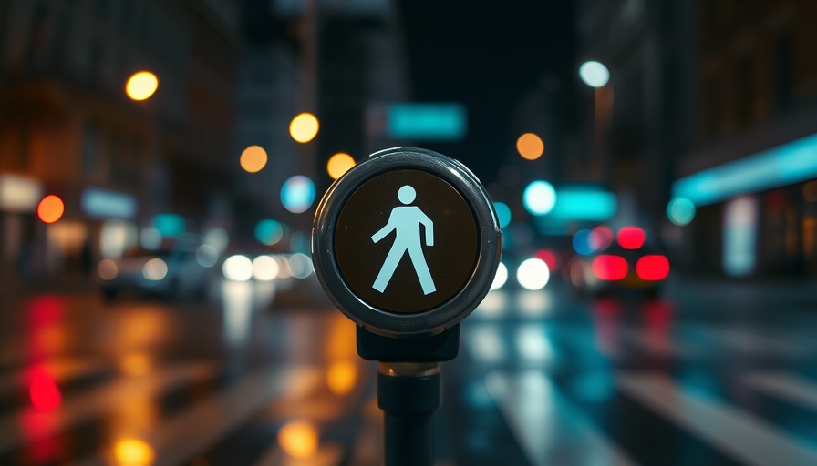 Nighttime SF street with crossing button, blurred lights.