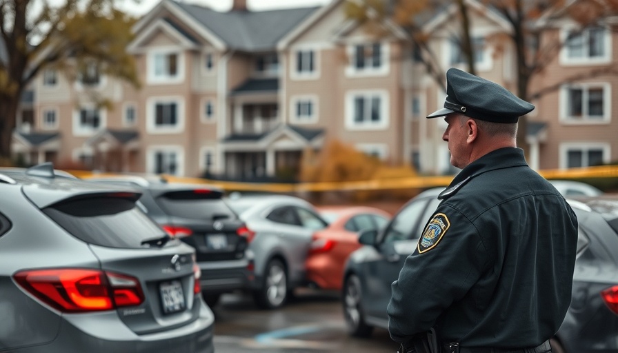 Police officer at Idaho crime scene with cars and tape, linked to Bryan Kohberger plea deal.