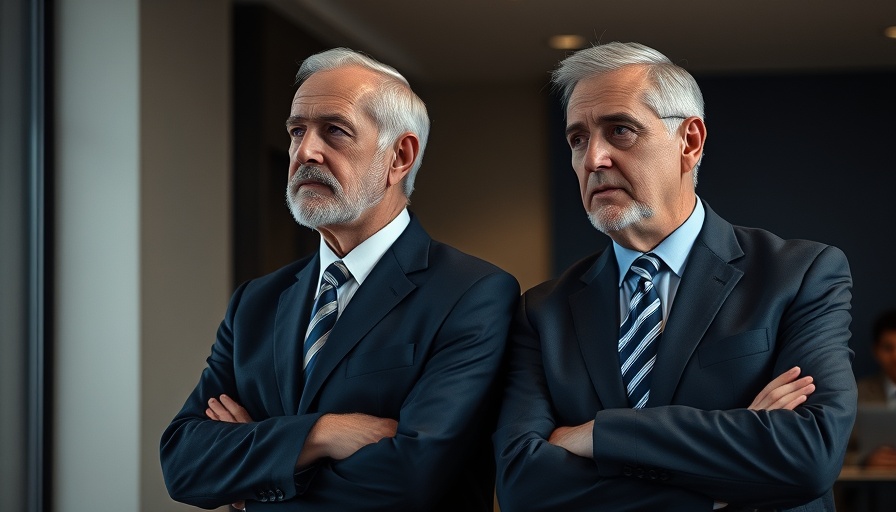 Two men in suits deliberating political retirement choices.