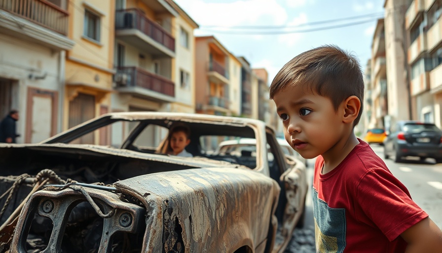 Scene depicting aftermath of Israeli Settlers Violence in West Bank with a burnt car.