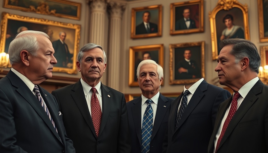 Group of four men discussing Trump tax policy bill impact on families in government setting.