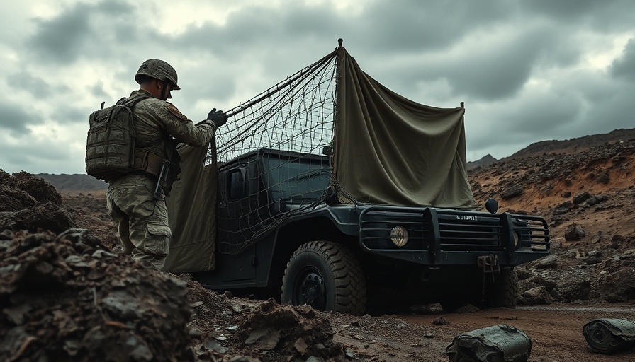 Soldiers camouflaging vehicle in Eastern Ukraine's challenging terrain.
