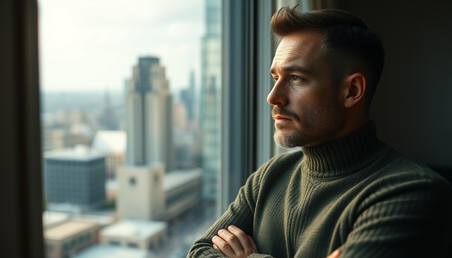 Thoughtful man contemplating leadership while gazing out a window.