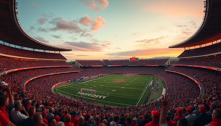 Levi's Stadium filled with fans at dusk during a football game.