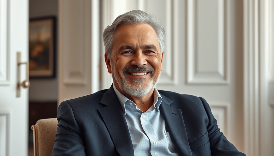 Confident older man seated in refined interior setting.