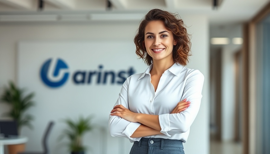 Confident woman in office with 23andMe logo, related to California appeal of 23andMe sale