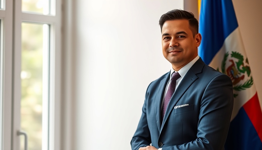 Confident man with El Salvador flag, related to torture claims.