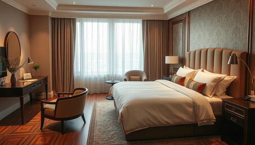 Cozy boutique hotel room with stylish furniture and warm lighting.