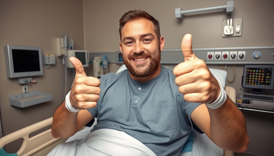 Calgary man injured in Russian attacks giving thumbs up in hospital.