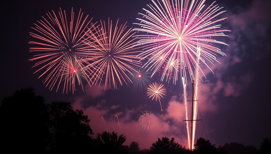 San Francisco July Fourth Celebrations: Fireworks through misty night sky.