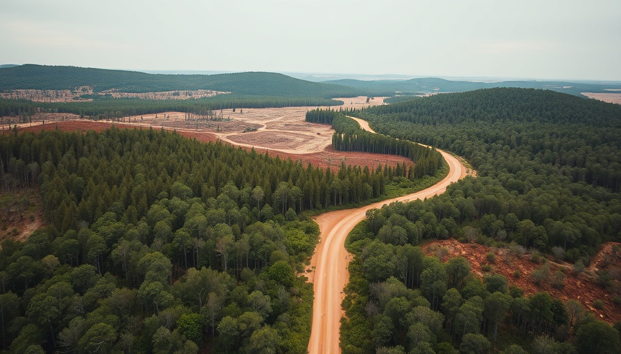 Aerial view of deforested land and road, highlighting Indigenous Rights in Canada.