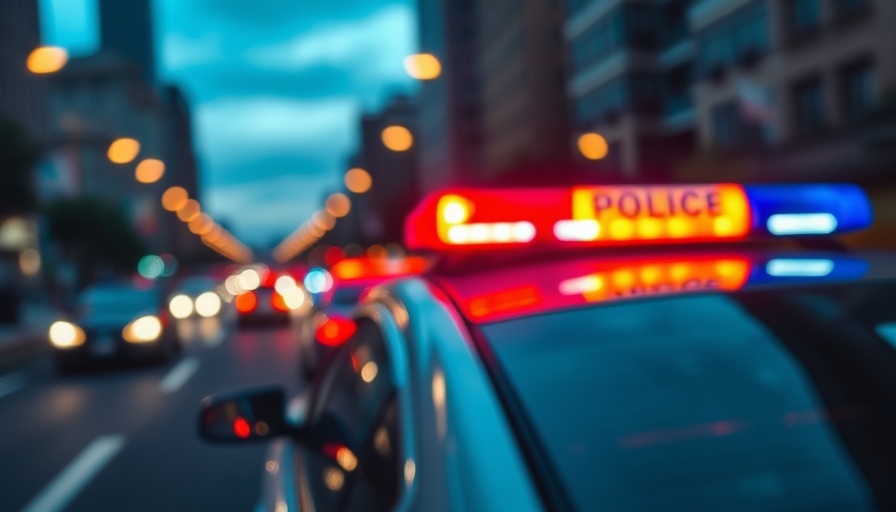 Blurred police lights during San Jose DUI road rage incident.