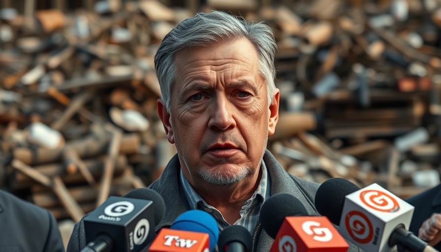 Israel and Hamas ceasefire negotiations; a man speaks amid debris.