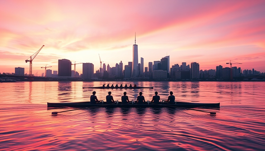 Rowing team at sunset near Estuary Park at Brooklyn Basin.