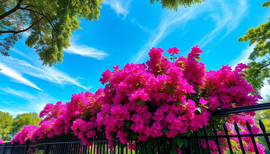 Lush magenta bougainvillea under a bright blue sky for SF News.