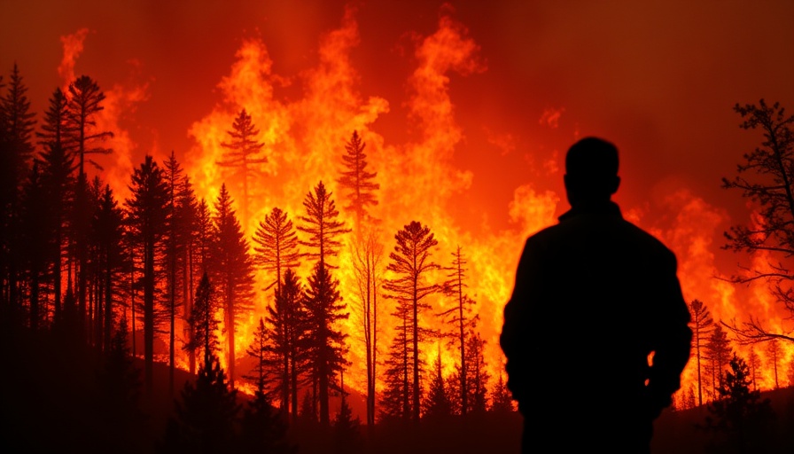 Intense wildfire scene in Syria with figures observing blaze
