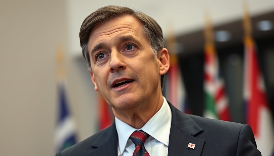 Middle-aged man in suit discussing tariffs at a conference.