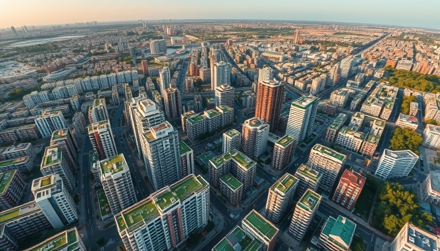 Aerial view of Santa Clara mixed-use development at sunset.