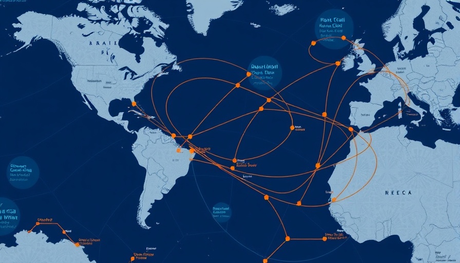 Abstract map depicting oceanic research and naval routes.